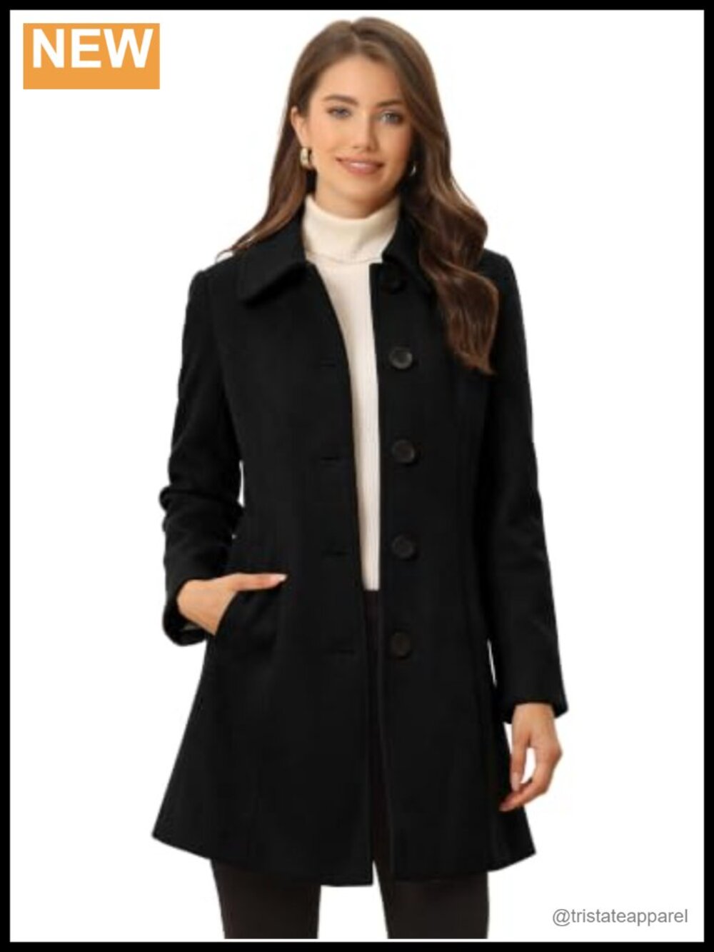 Women Wool Pea Coat Peter Pan Collar Single Breasted Winter A-Line